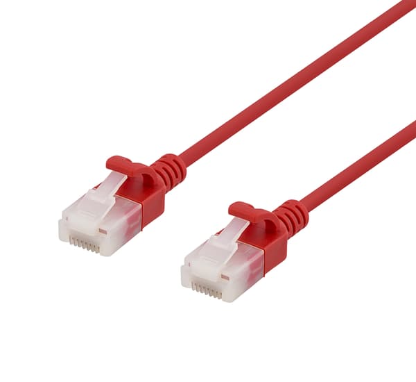 DELTACO U/UTP Cat6a patchkabel, slank, 3,5 mm diameter, 0,5 m, rød