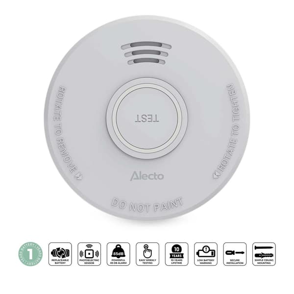 Alecto Frittstående røykvarsler med 1 års batteri Hvit