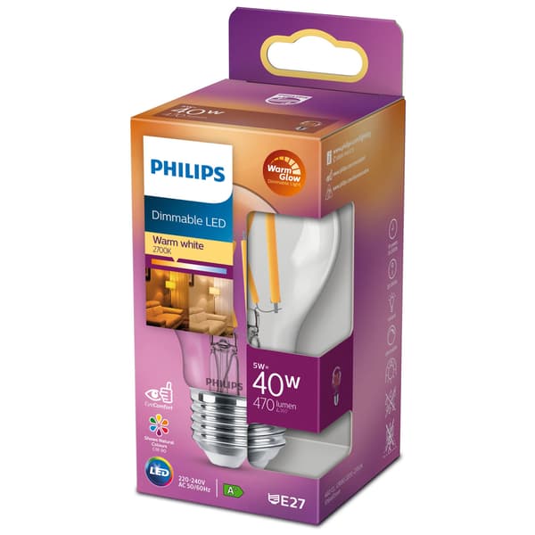 Philips LED E27 Normal 40W klar dimbar WarmGlow 470lm