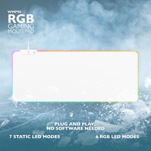 WHITE LINE WMP90 RGB musematte, 900x360x4mm, 13 LED-moduser, hvit