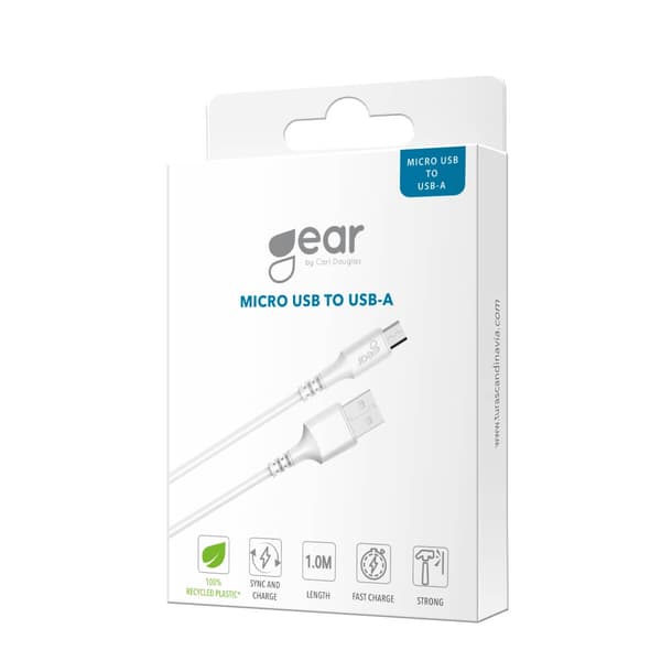Gear Rund ladekabel MicroUSB til USB-A 1m Hvit