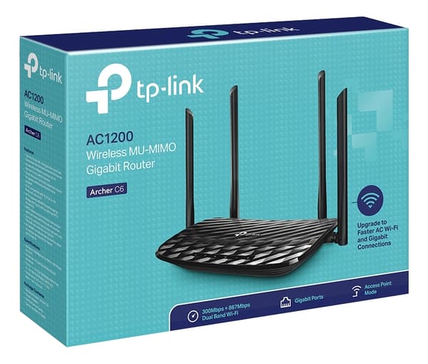 TP-Link Archer C6 langaton reititin, MU-MIMO, 802.11ac, musta