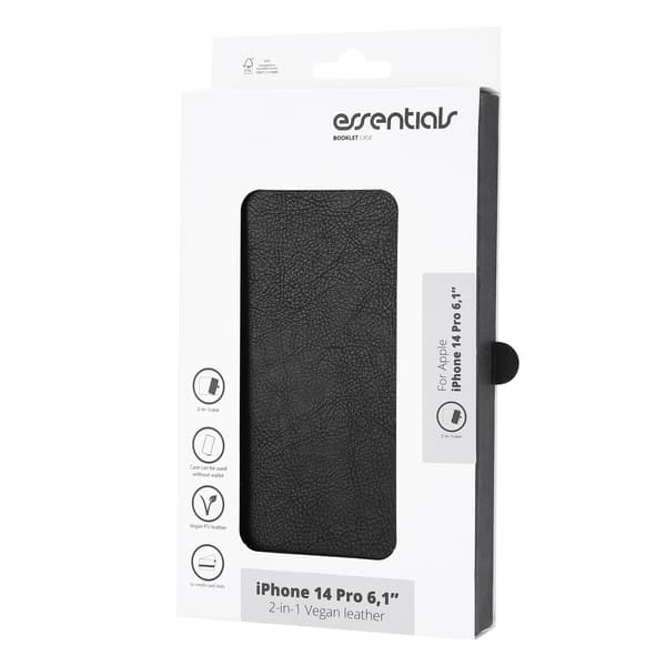 Essentials iPhone 14 Pro PU wallet, detach, 3 card,Black