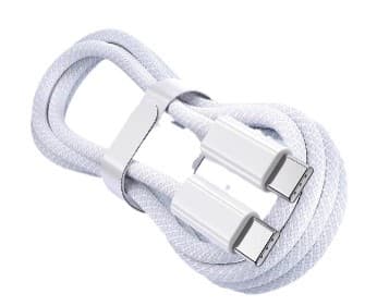 Flettet USB-C-kabel - 1 m - Hvid - iPhone 15-kompatibel - Nylon - PD60W