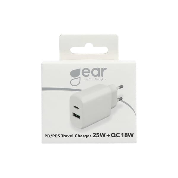 Gear Lader 220V 1xUSB-C + 1xUSB-A PD/PPS 25W + 18W QC Hvitit