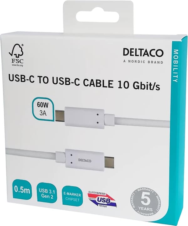 USBC 3.1 GEN2 10Gbps/3A/E-markør 0,5 m