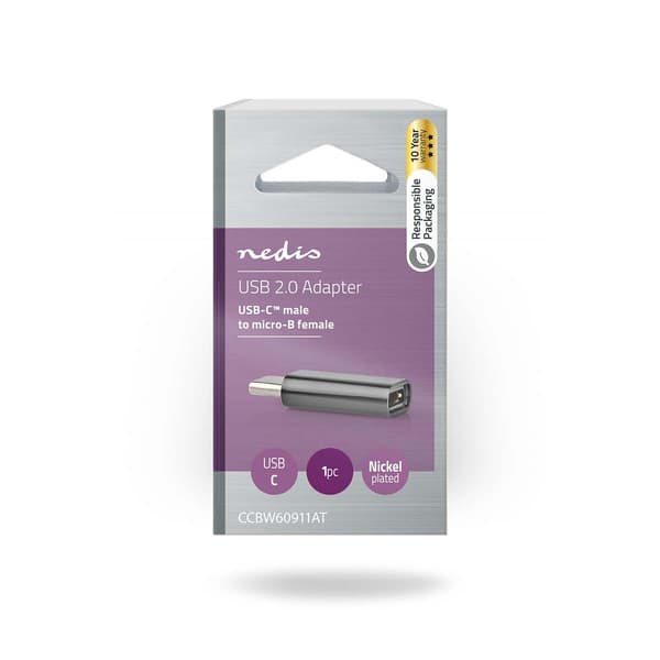 Nedis USB-C™ Sovitin | USB 2.0 | USB-C™ Uros | USB Micro-B naaras | 480 Mbps | Pyöreä | Kullattu | Antrasiitti | Laatikko