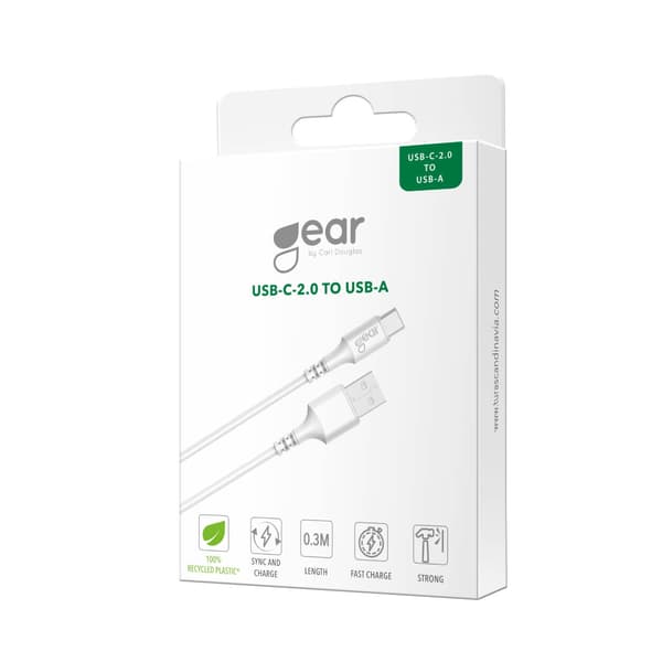 Gear Laddkabel USB-A till USB-C 2.0 0.3m Vit Rund