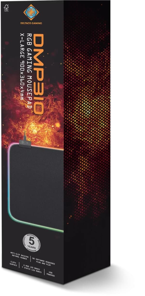 DELTACO GAMING DMP310 RGB-musematte, 90x36cm, 13 LED moduser, svart