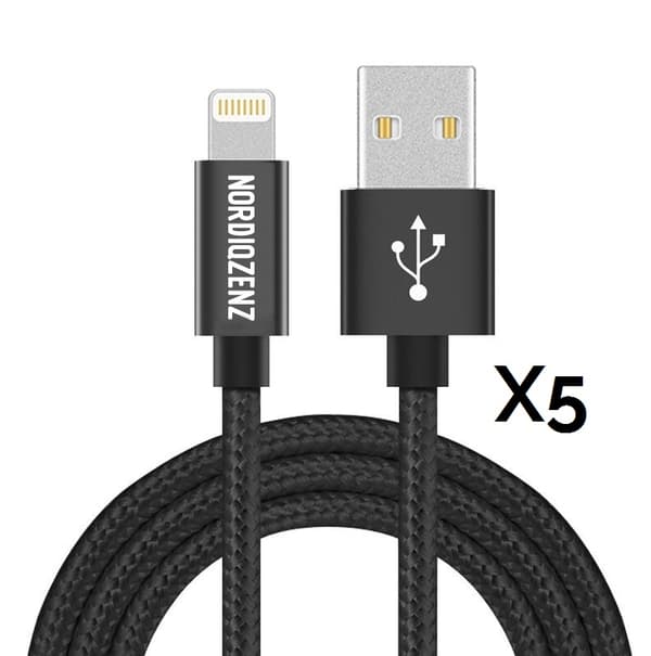 5-pack NORDIQZENZ Lightning Textilkabel, 1m, Svart