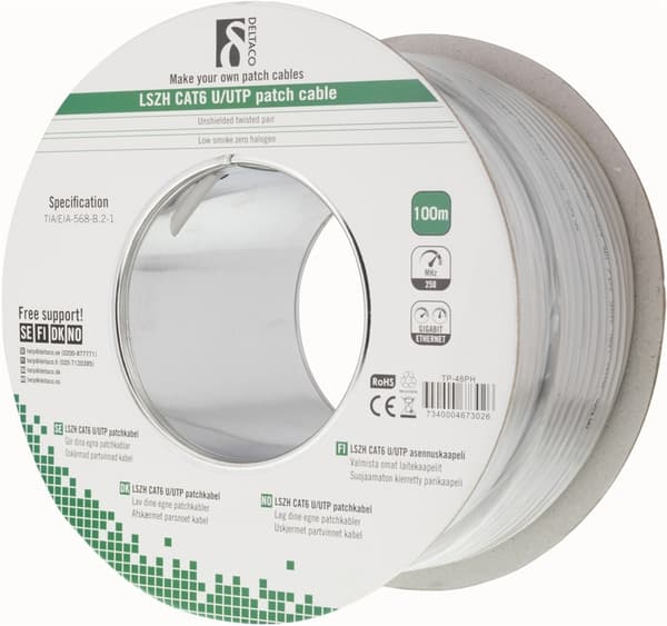 DELTACO U/UTP patchkabel, LSZH (Low Smoke Zero Halogen), Cat6, multico