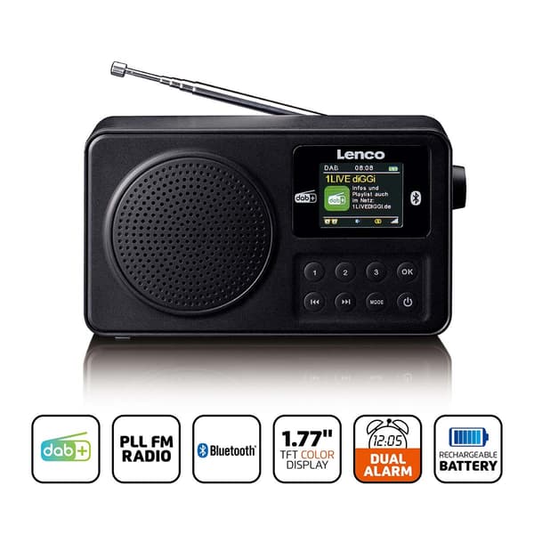 Lenco Kannettava DAB+/FM-radio Bluetooth®:llä Musta