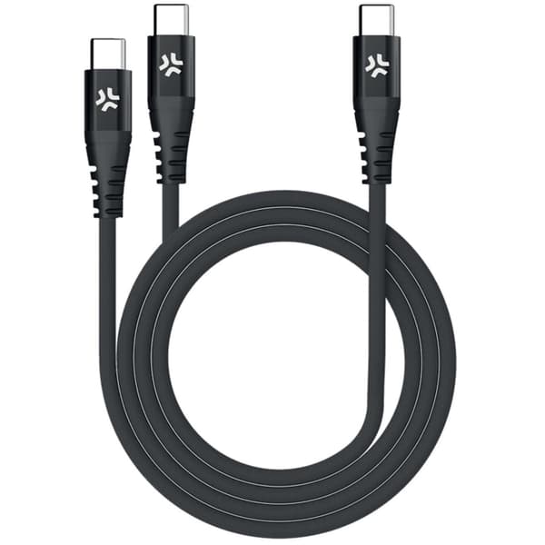 Celly USB-C - 2x USB-C Kabel flätad 100W 1,3m Svart