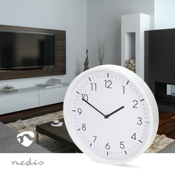 Nedis Väggklocka | Diameter: 300 mm | Plast | Tyst rörelse | Vit