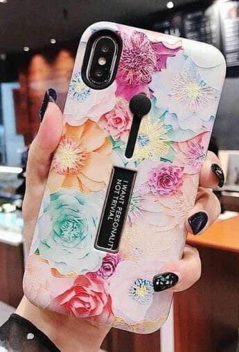 Modeetui med fingerholder - iPhone 12/12 Pro, blomstret
