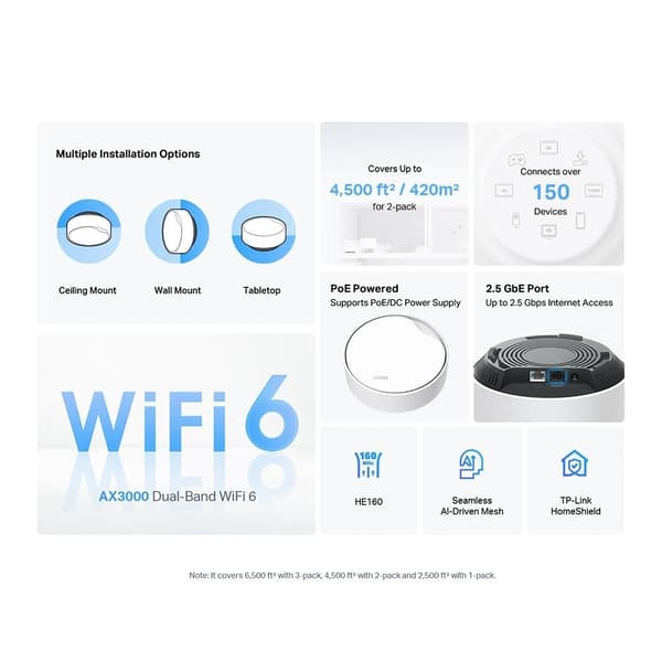 TP-Link Deco X50-PoE Wi-Fi 6 AX3000 Mesh-system med PoE (2-pack)