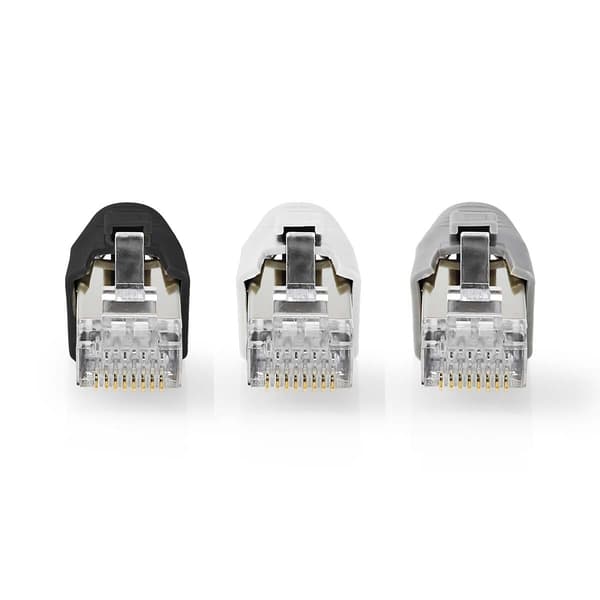 Nedis RJ45-kontakt | RJ45 Pass Through | Solid/Stranded FTP CAT7 | Rett | Gull belagt | 10 stk. | Polycarbonate | Grå / Hvit / Sort | Boks