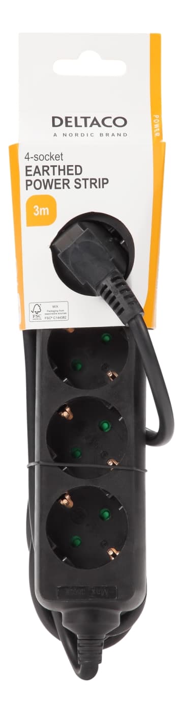 DELTACO outlet 4xCEE 7/3 1xCEE 7/7 3m black