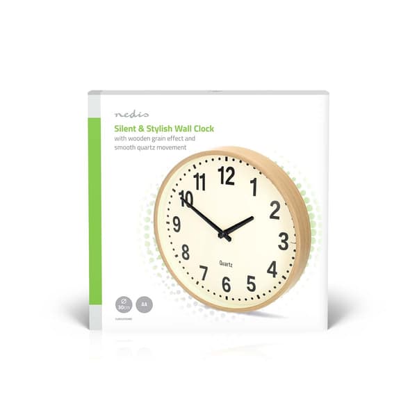 Nedis Väggklocka | Diameter: 300 mm | Plast | Tyst rörelse | Trä