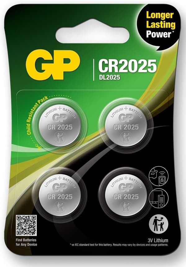 GP knapcelle litium CR2025, 4-pak