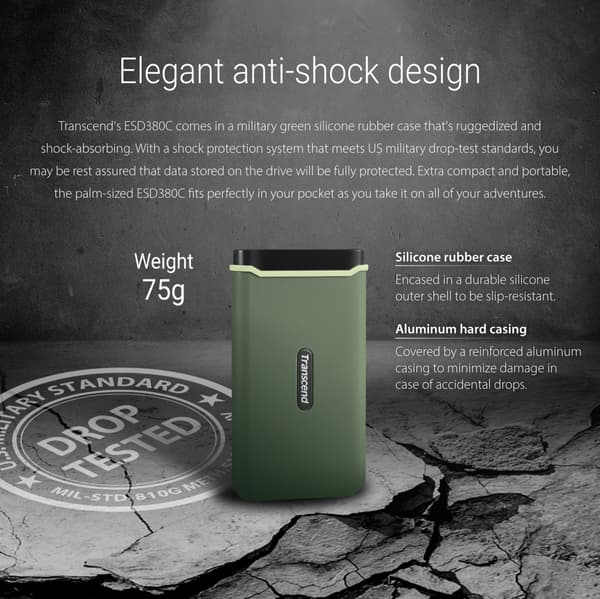 Transcend Bærbar SSD ESD380C USB-C 2 TB (R/W 2000 MB/s)
