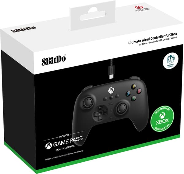 8Bitdo Ultimate Wired Controller - Hall Edition trådløs spillkontroller, svart, Xbox/PC