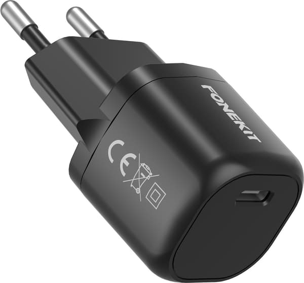 FoneKit Mini 20W AC-laddare, USB-C, svart