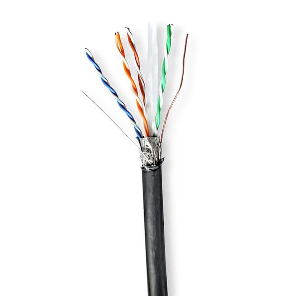 Nedis CAT6 netværkskabel rulle | Solid | S/FTP | Kobber | 100 m | Udendørs | Runde | PE | Sort | Trækboks
