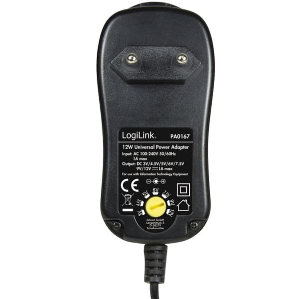 LogiLink Strømadapter 230V-> 3-12V 1A 12W