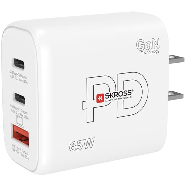 SKROSS Strømlader US/Japan etc. 2xUSB-C PD + 1xUSB-A GaN 65W