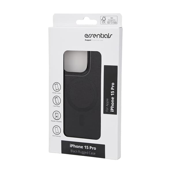 Essentials iPhone 15 Pro robust etui, magnet, svart