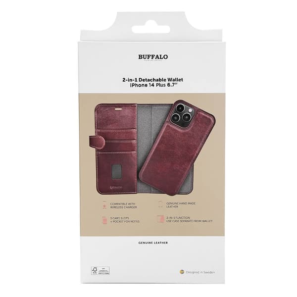Buffalo 2in1 Wallet Leather 3 card iPhone 14 Plus Brown