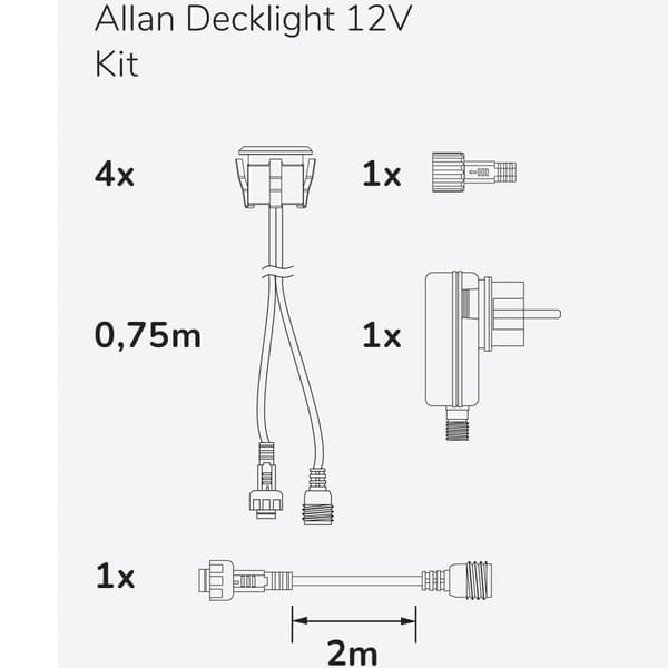 Llitt Allan Decklight kit 4-pack inkl strömadapter 12V 3000K 10lm IP67