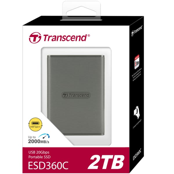 Transcend Bærbar SSD ESD360C USB-C 2 TB 20 Gbps (R2000/W2000 Mb/s)