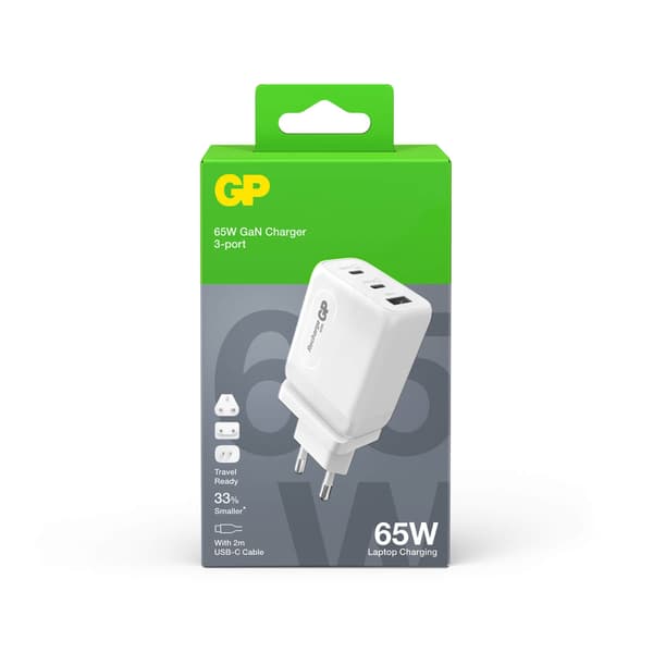 GP Vægoplader GaN PD 65W Inkl. Rejseadapter