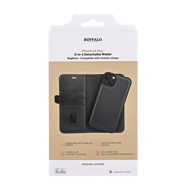 Buffalo 2in1 Leather 3 card MagSeries iPhone 16 Plus Black