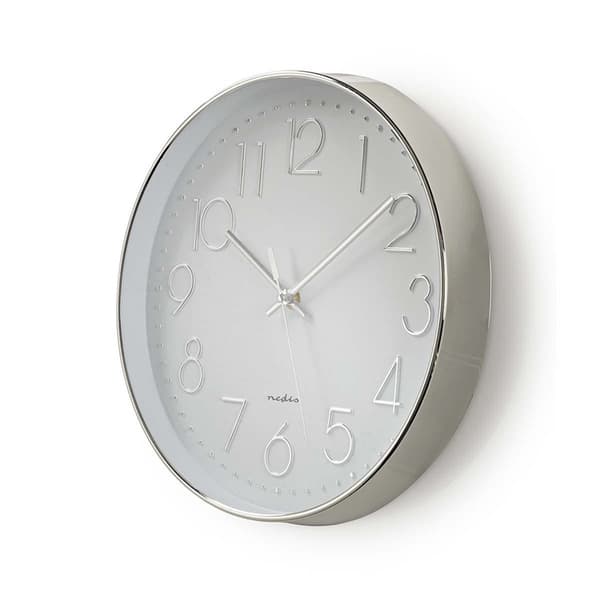 Nedis Väggklocka | Diameter: 300 mm | Plast | Silver / Vit