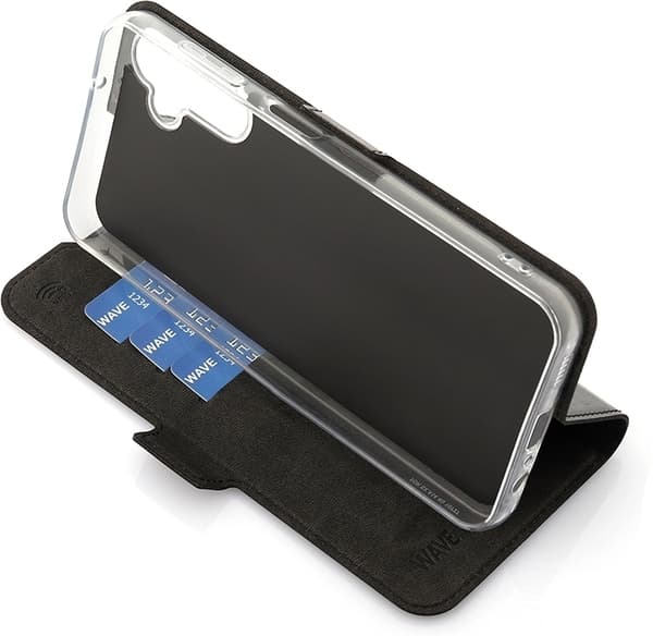 Wave BookCase -suojakotelo, Samsung Galaxy A14 4G, musta