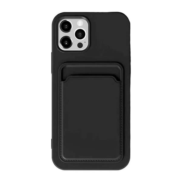 Silikon mobildeksel med kortholder til iPhone 16 Plus, svart