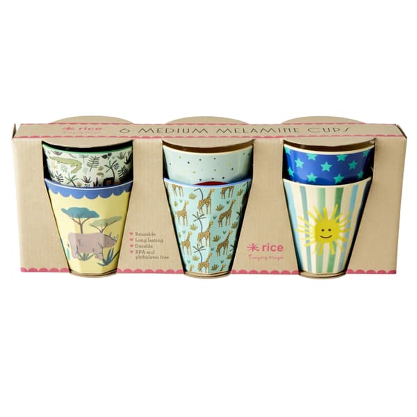 RICE Mellemstore melaminkopper 6 stk - Funky Prints
