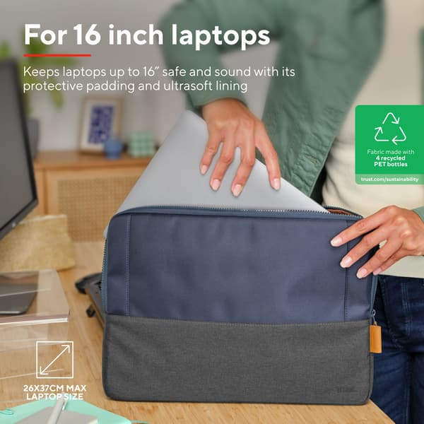 Trust Lisboa Sleeve för laptop 16" Blå