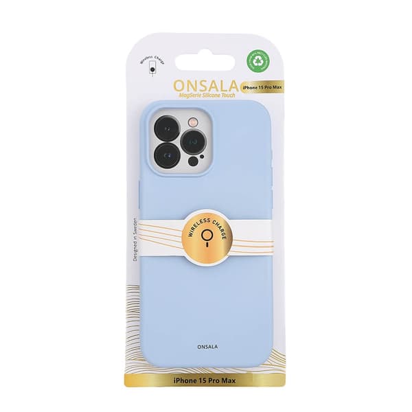 ONSALA Back Sil Touch Recycled MagSerie iPhone 15 Pro Max Light Blue