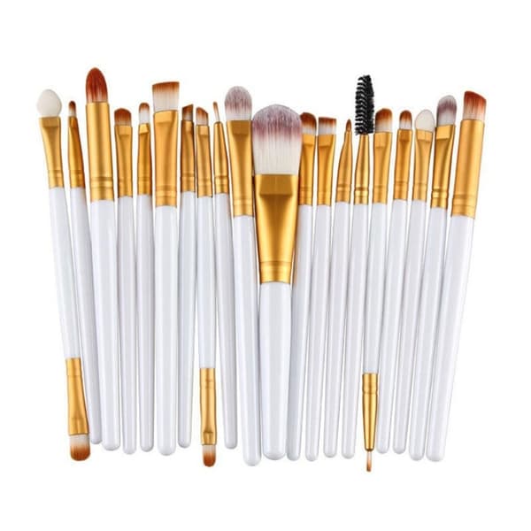 Professionelle blide makeupbørster 20-pak, hvid, guld