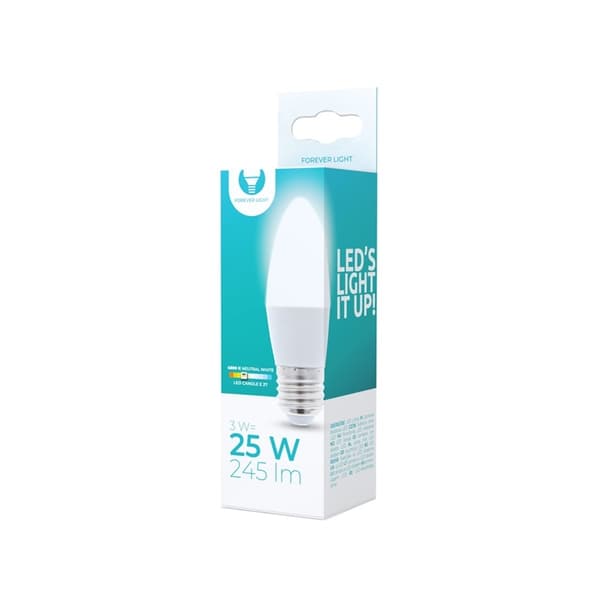 LED-lampe E27, 3W, 230V, 4500K, Hvid neutral