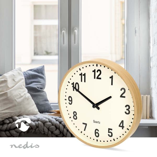 Nedis Väggklocka | Diameter: 300 mm | Plast | Tyst rörelse | Trä