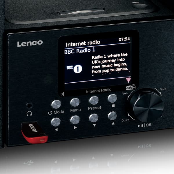 Lenco Mikrofoni, jossa on internet/ DAB+-radio Bluetooth® CD MP3 Musta