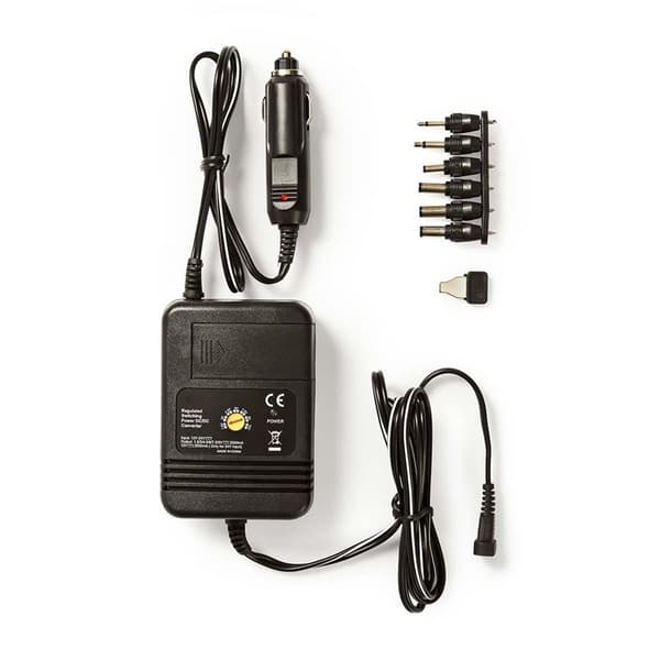 Nedis DC Yleisvirtalähde | Autoadapteri | 24 W | Tulojännite: 12 V DC / 24 V DC | 1.5 / 3 / 4.5 / 6 / 7.5 / 9 / 12 V DC | Yleismalli | Musta