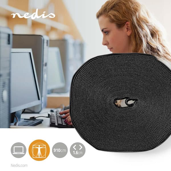 Nedis Hook and Loop rulle | 910 x 1.6 cm | Sort