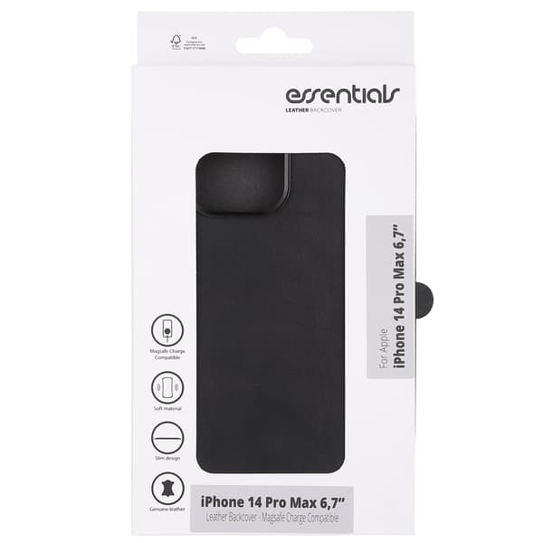 Essentials iPhone 14 Pro Max Mag-bakdeksel i lær, svart