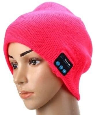 Strikket hue med indbyggede Bluetooth-hovedtelefoner, Cerise
